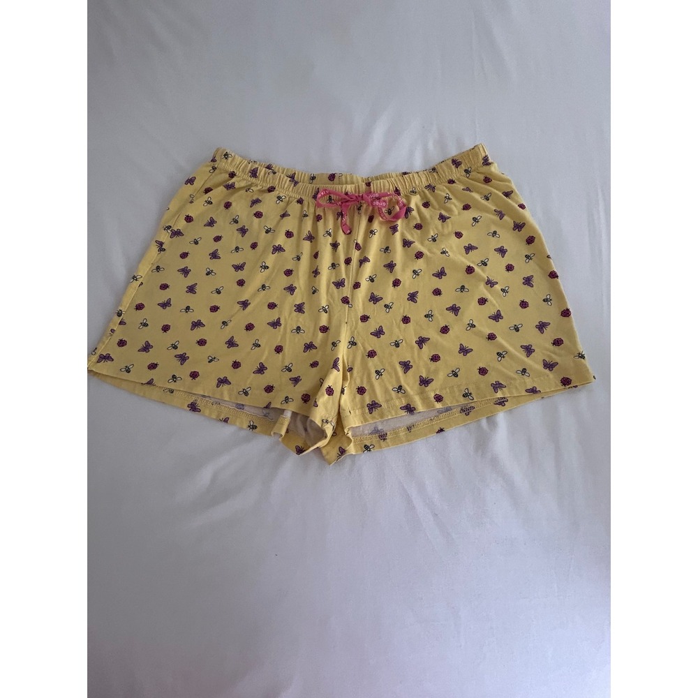 Life is Good Sleep Womens XL Yellow Butterfly Bee Ladybug Pajama Shorts WY55378